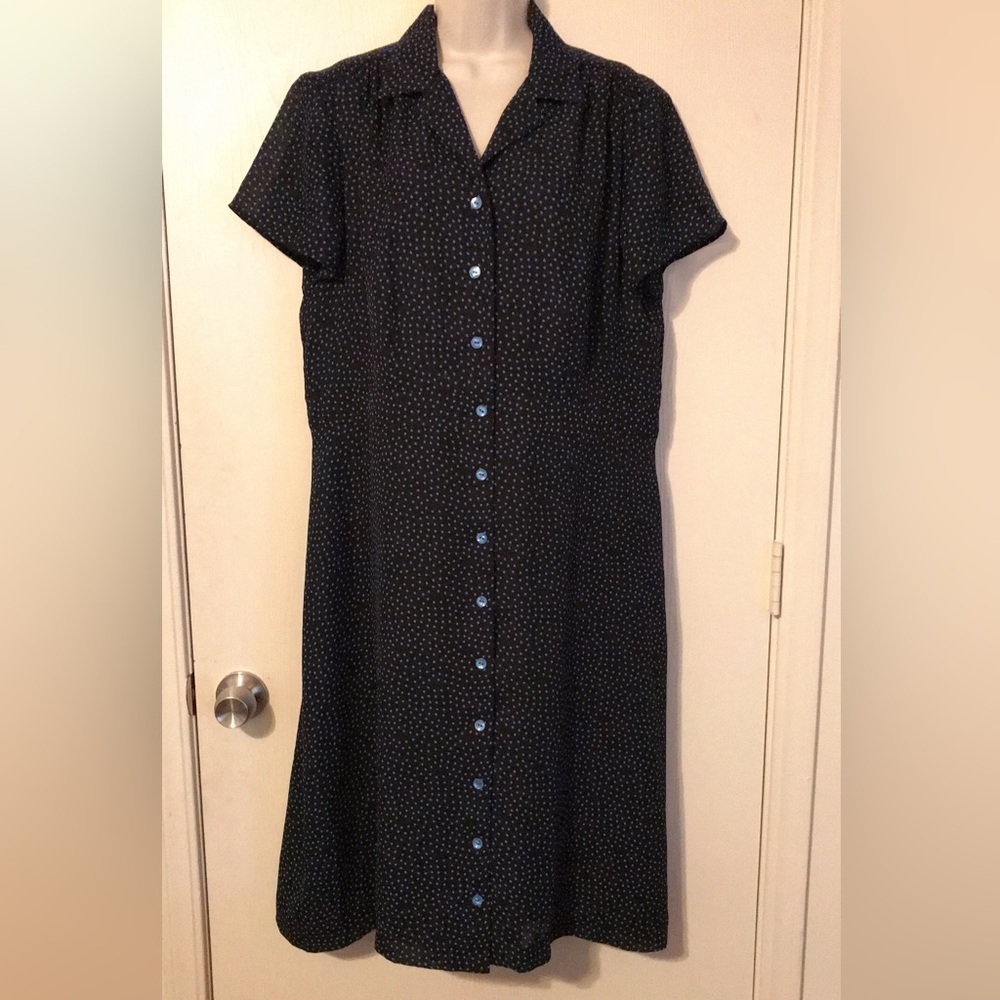Vintage M.H.M Melissa Harper Navy Blue Polka Dot Maxi Dress Short Sleeve Size 14